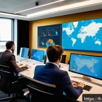 사이버보안 필수 자격증 종류 - A modern corporate office environment showcasing a diverse group of French IT professionals engaged ...