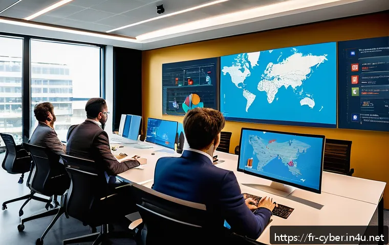 사이버보안 필수 자격증 종류 - A modern corporate office environment showcasing a diverse group of French IT professionals engaged ...